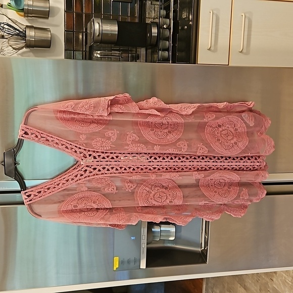 💕RACHEL ZOE💕 Scallop Trim Embroidered Lace CoverUp Dress ~ Dusty Rose OS NWT - Picture 1 of 10